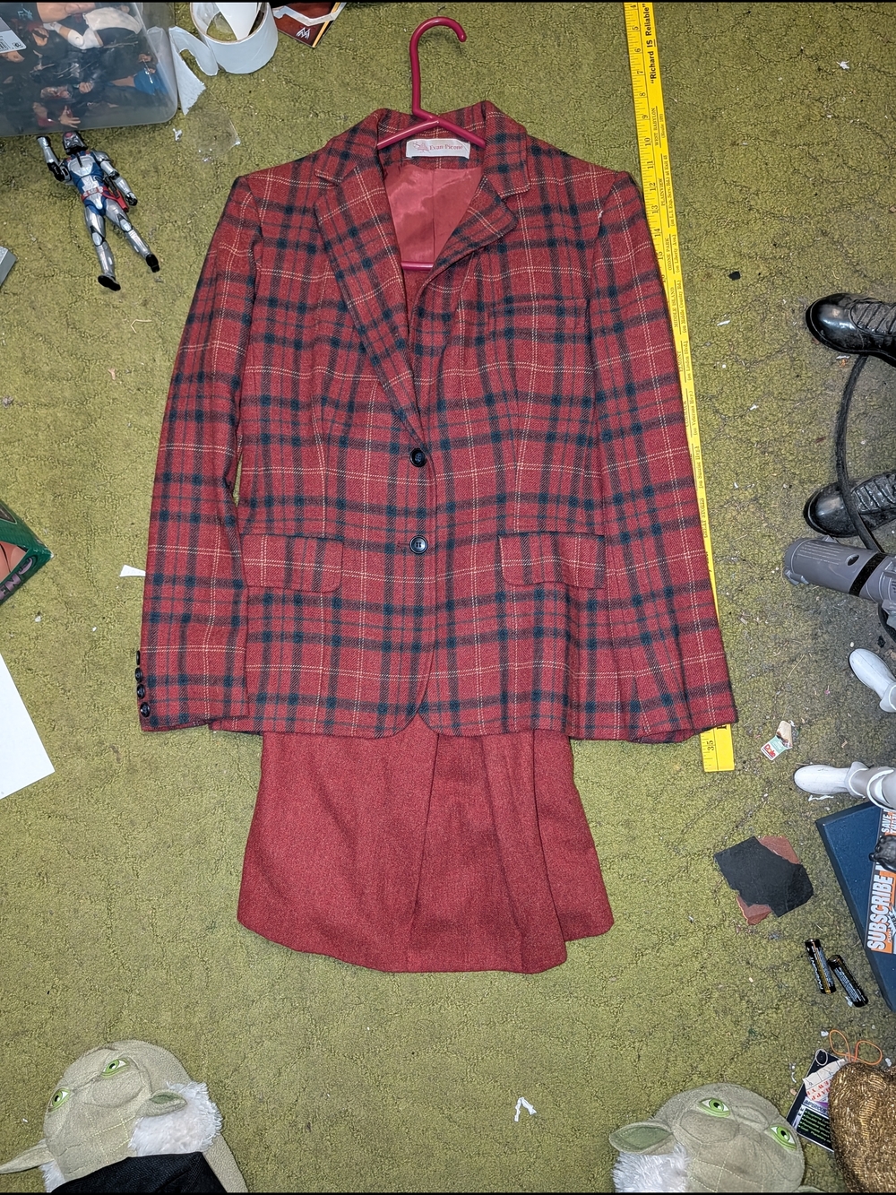 Evan Picone Red Plaid Two-Piece Skirt Suit